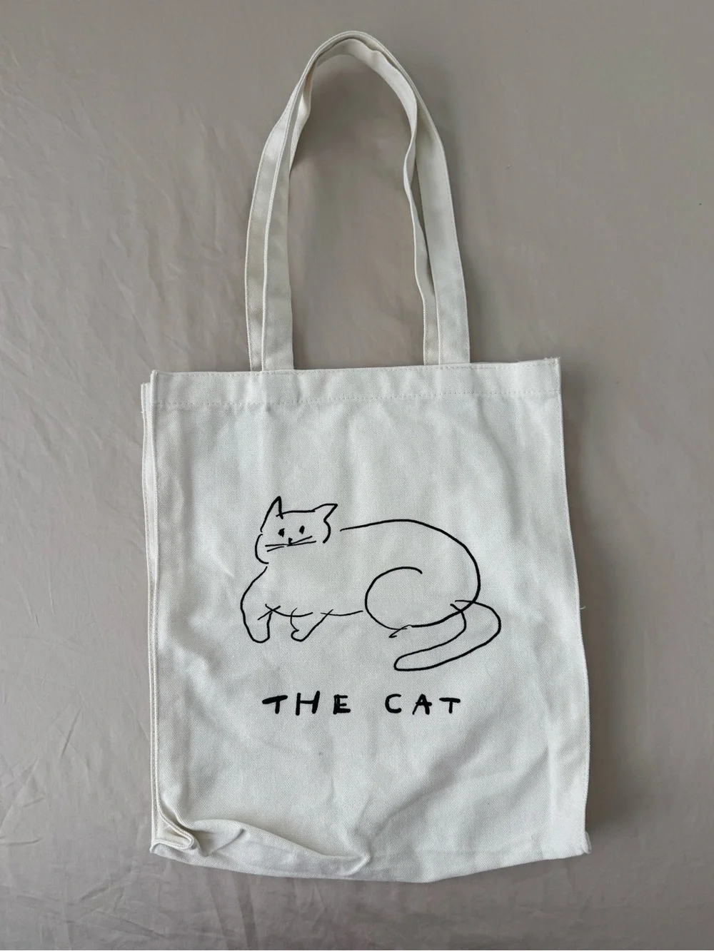 Blank Cat Print Canvas Tote Bag - White